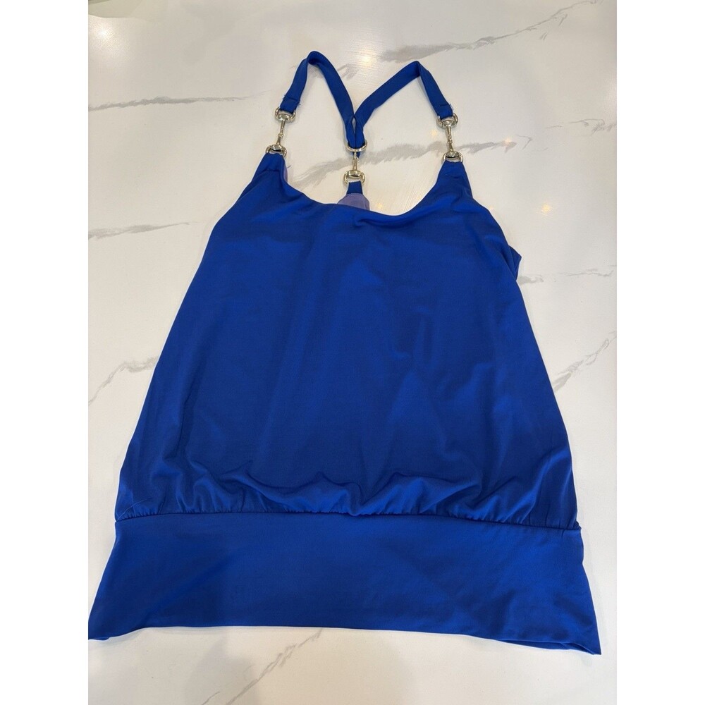 Boston Proper Blue Gold Metal Accent Halter Blouse Top Size XS Vintage Y2K